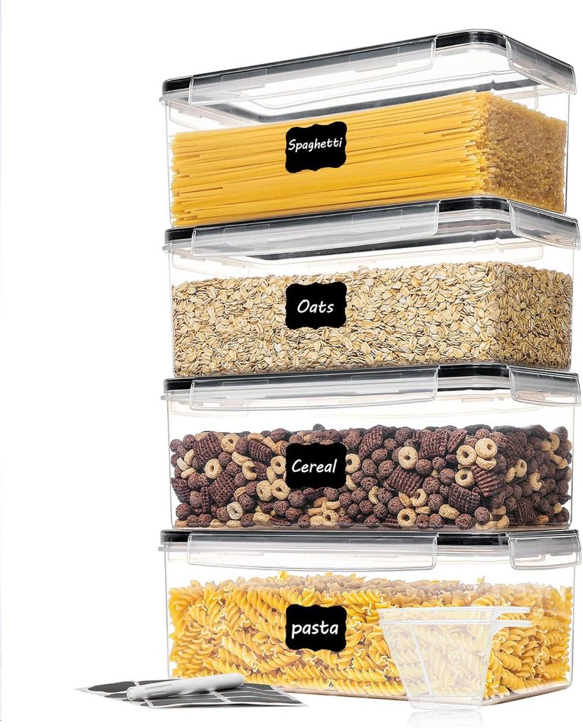 Frischhaltedose,Aufbewahrungsbox BPA-freier,Vorratsdose 3.2L Vorratsdosen mit Deckel 4er Set,mit Etiketten & Messbecher,Luftdicht,für Nudeln,Müsl...
