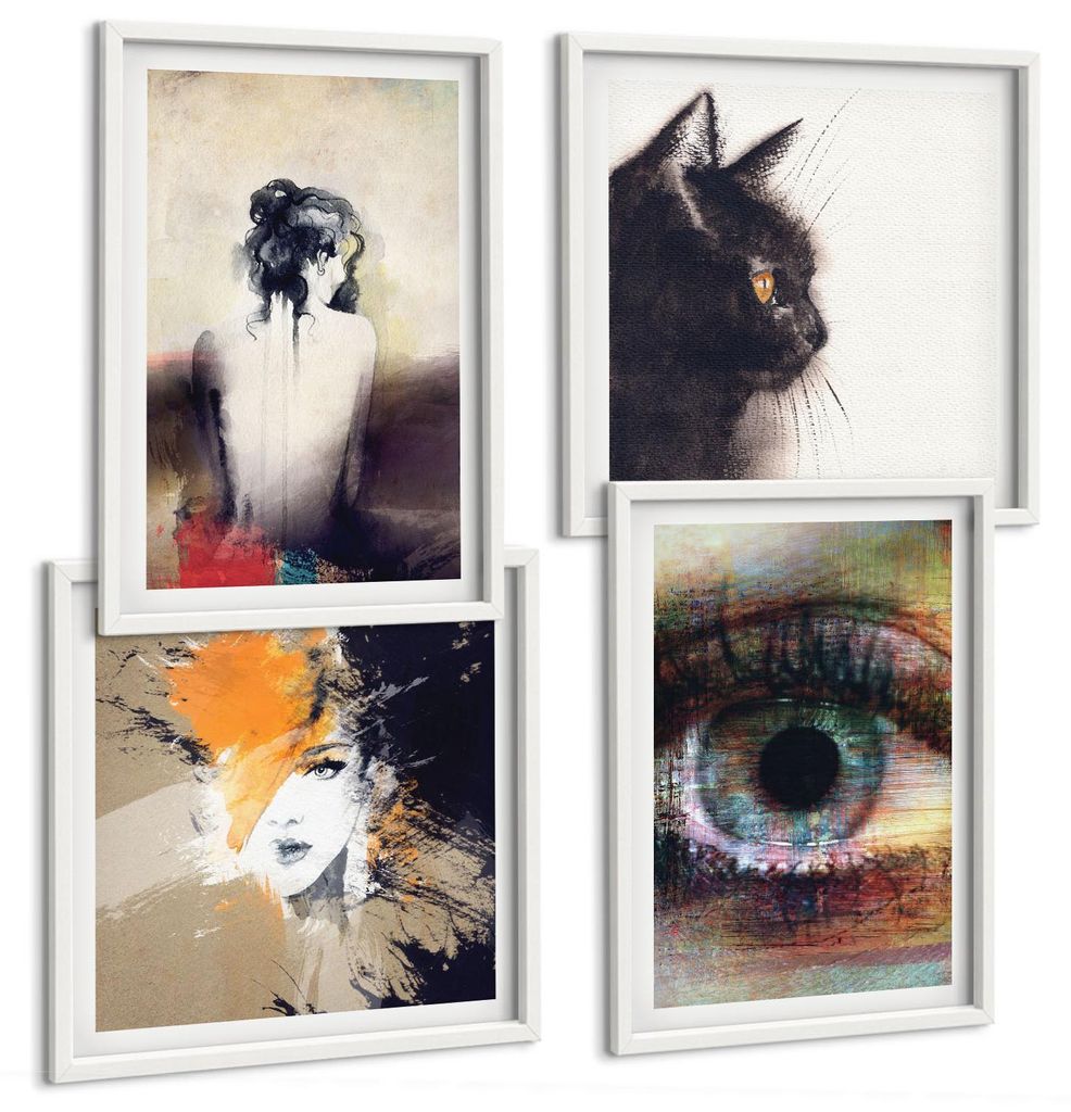 Bilder Set 4-teilig im weißen Rahmen – Wandbilder 4 Stück – gerahmte Poster für Wohnzimmer, Schlafzimmer und Flur – 50x50 cm - 40x60 cm ...