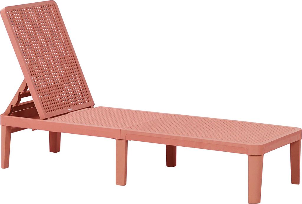 BELIANI Gartenliege Rot Kunststoff Geflochtene Optik mit Verstellbarer Rückenlehne Wetterfest Modernes Design Terrasse Garten Balkon Sonnenliege