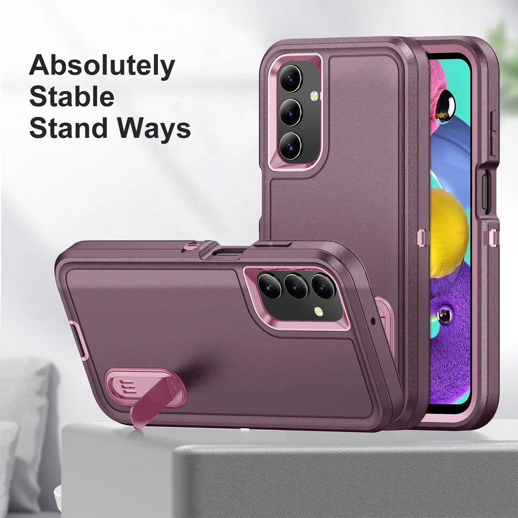 Custodia per Samsung Galaxy A15 5G/4G Custodia protettiva ibrida antiurto a tre strati con supporto Viola