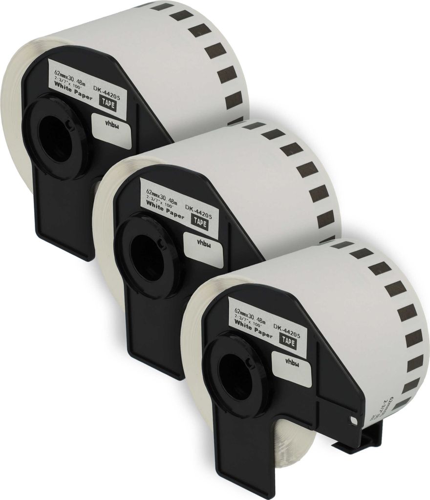 vhbw 3x Rolle mit Halter 62mm x 30,48m (1 Etikette) kompatibel mit Brother PT QL1060N, QL-500, QL-500A, QL500BS Drucker - Premium, Wiederablösbar ...