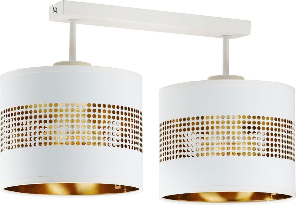 Deckenlampe Weiß Gold 2-flammig E27 Stoff Metall Modern B: 45 cm Deckenleuchte Wohnzimmer