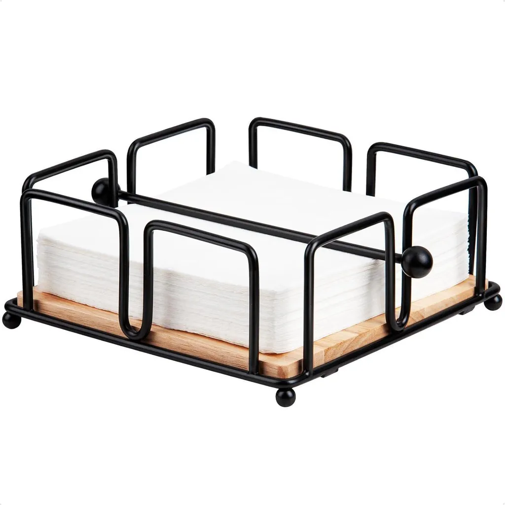 Portatovaglioli Design Moderno Legno e Metallo Nero con Asta Peso