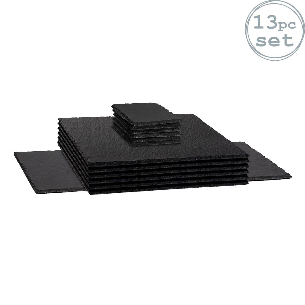 Argon Ta 13 Stück Schiefer Tischset Untersetzer und Tischläufer Set - Urlaub auf dem Bauernhof Art-Hand Cut Slate Rand