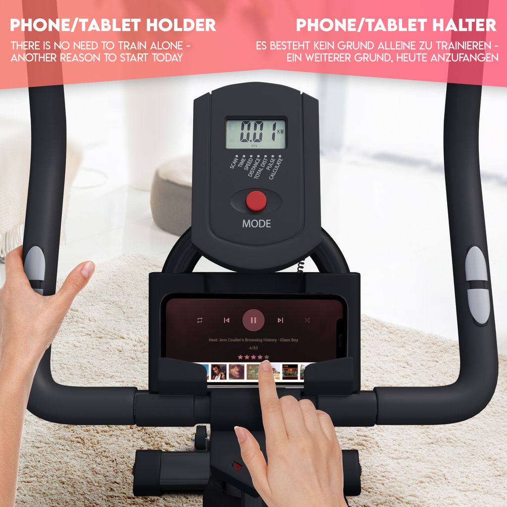 Physionics Heimtrainer Fahrrad Mit LCD Display - Verstellbarer Ergometer Bis 120kg 28kg