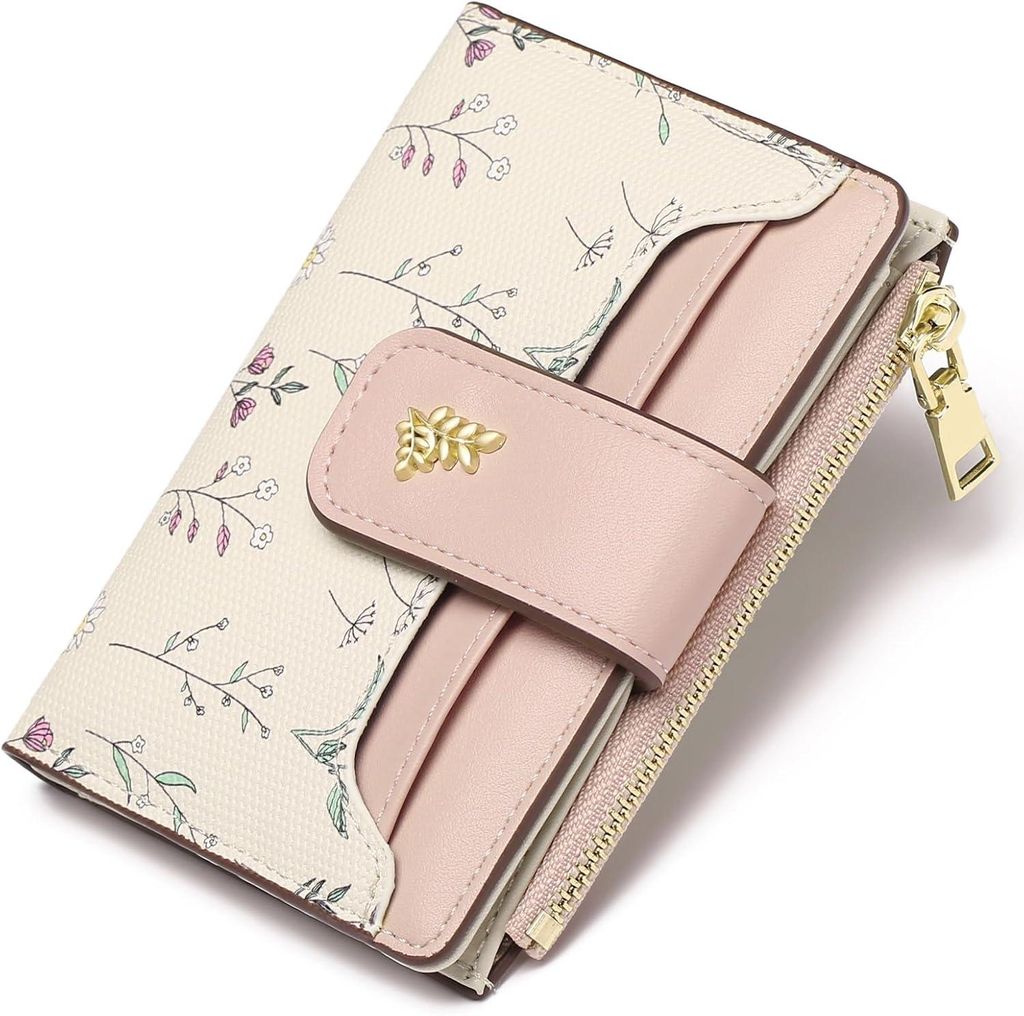 Geldbörse Damen Klein Portemonnaie Kunstleder Portmonee Geldbeutel Damen mit Reißverschlusstaschen Münzfach Slim Wallet Minimalistisch & schlank