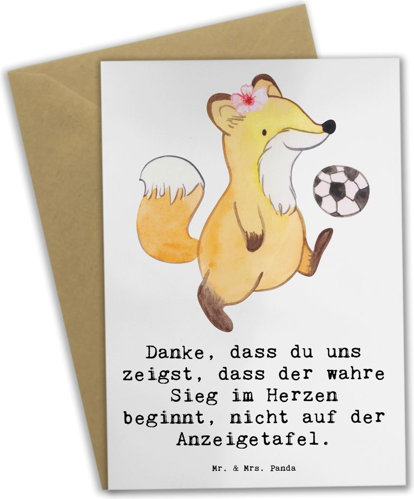 Mr. & Mrs. Panda jubiläumskarte Fussball Trainerin Herzsieg - Weiß - Geschenk, Sportart, Mannschaft, hochzeitskarten, genesungskarte, weihnachtsk...