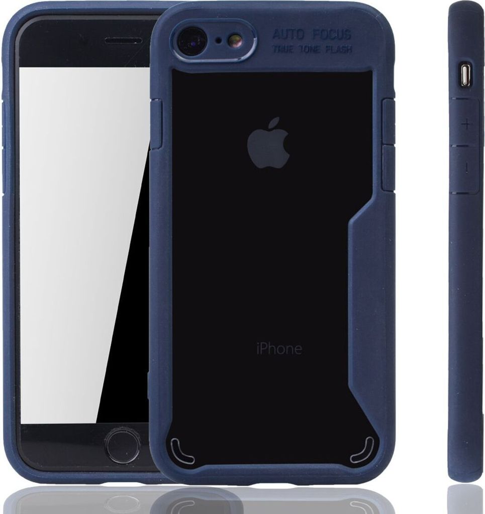 Blaue Premium Apple iPhone SE 2020 Hybrid-Editon Hülle | Unterstützt Kabelloses Laden | aus edlem Acryl mit weichem Silikonrand Blau