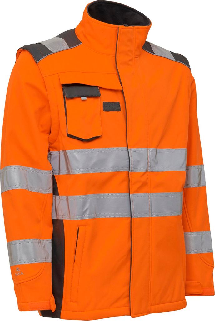 ELKA Softshell Warschutzjacke mit abnehmbaren Ärmeln Warnorange/Grau S
