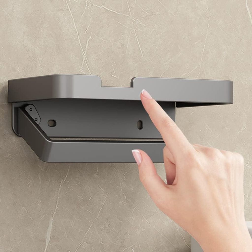 Toilettenpapierhalter mit Ablage 2-in-1 SUS304 rostfreier Stahl - wandmontiert selbstklebend - grau - Badezimmer Toilettenpapierhalter