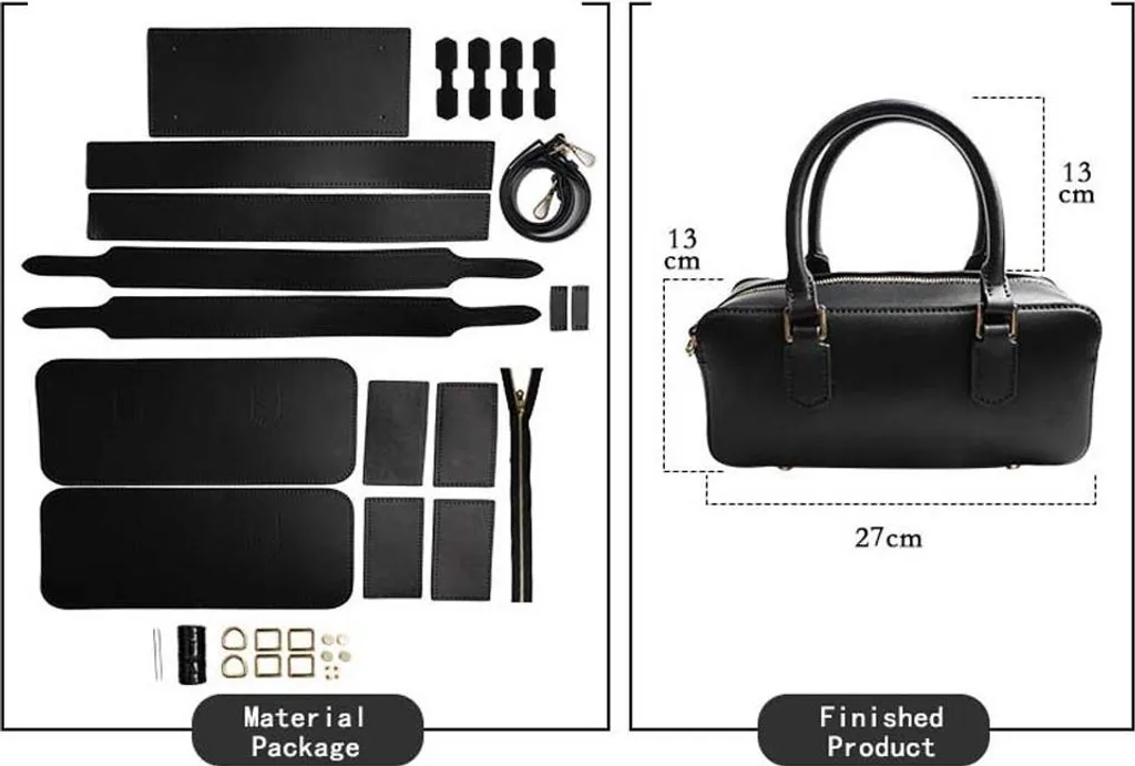 INF Borsa Donna Vera Pelle Kit Fai da Te Bowling Bag Nero L - DIY Premium
