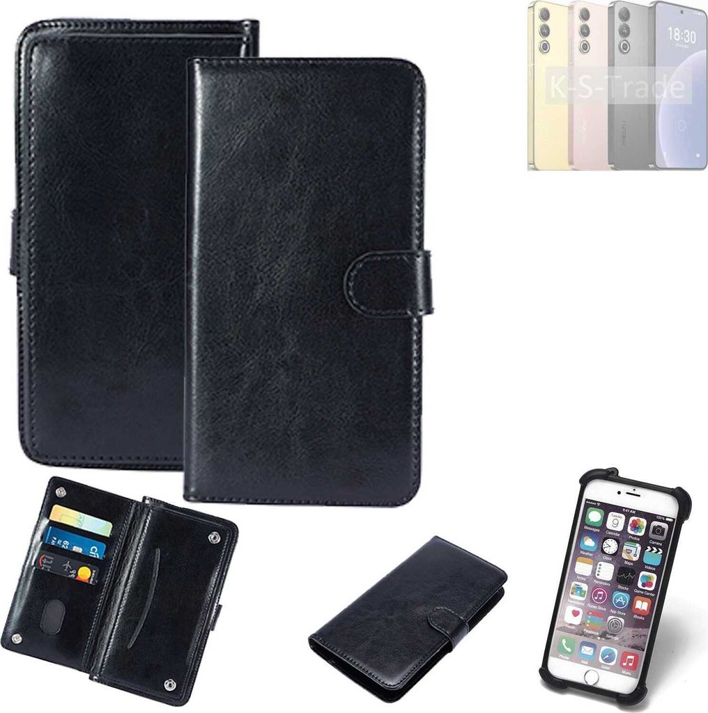 K-S-Trade 360° Hülle kompatibel mit Meizu 20 schwarz Kunstleder Case BookCase WalletCase Kunstlederederhülle Handyhülle, Rundumschutz Bumper (1x)