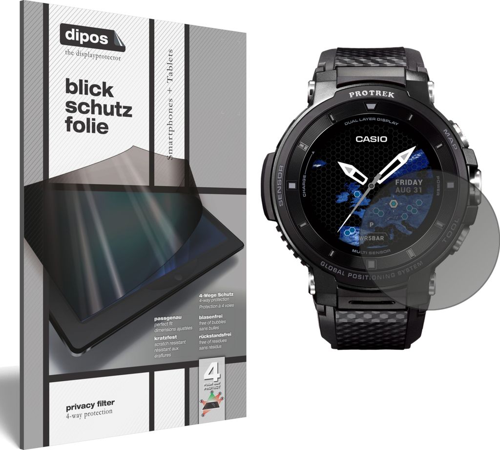 Blickschutzfolie für Casio Pro Trek smart WSD-F30 matt Schutzfolie Folie Display Schutz dipos