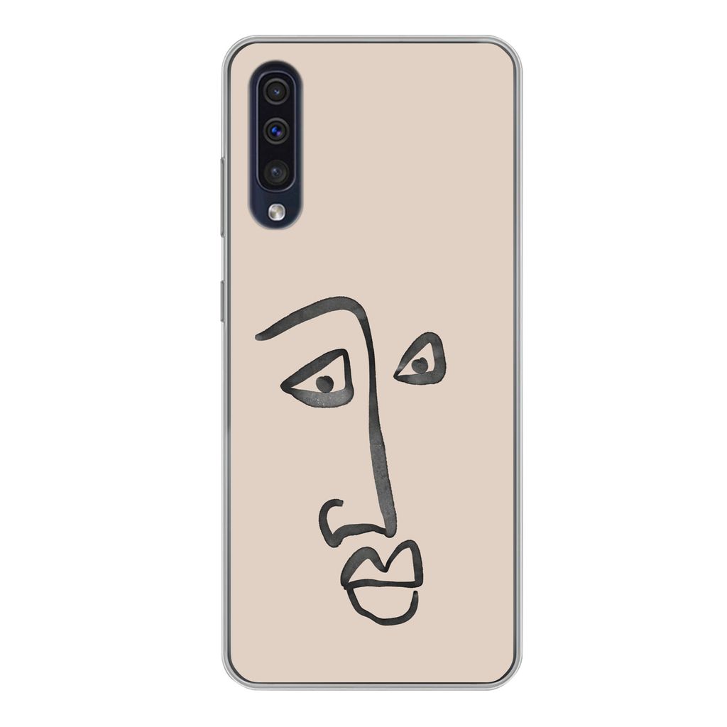 MuchoWow Handyhülle Schutzhülle Hülle für Samsung Galaxy A50 Gesicht - Rosa - Strichzeichnung Silikon Softcase Handy Hülle - Mobiltelefonhülle