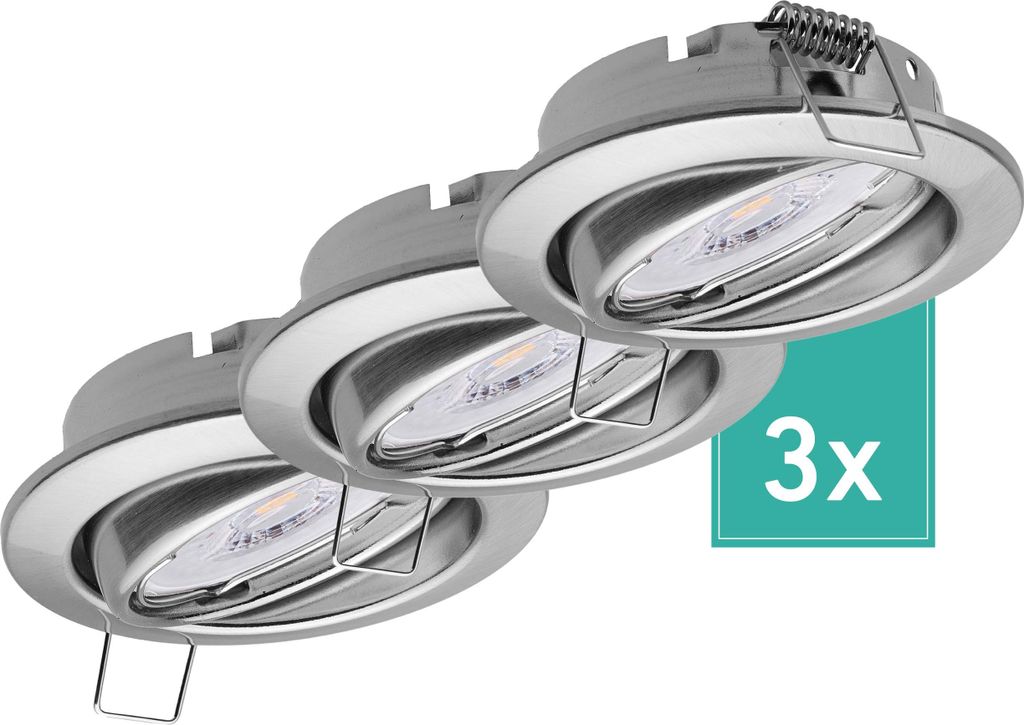 3er Set Oktaplex Einbaustrahler schwenkbar dimmbar inkl. LED Modul 3.000K warmweiß - Deckenspot Edelstahl gebürstet