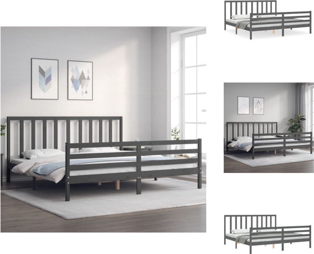 vidaXL Massivholzbett mit Kopfteil Grau 200x200 cm -  Produktbild 