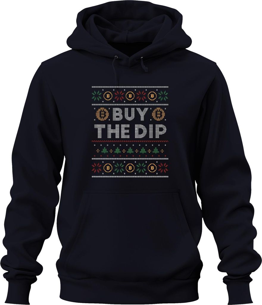 Bitcoin BUY THE DIP - Ugly Christmas Sweater Crypto Weihnachtsgeschenk Uni Hoodie Kapuzenpullover, Navy, S