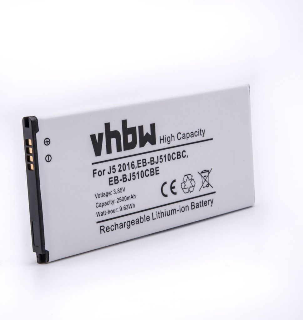 vhbw Akku kompatibel mit Samsung Galaxy J5 6 Duos TD-LTE, J5 Metal 2016, J5 2016, J5 6 Duos Handy Smartphone Telefon (2500 mAh, 3,85 V, Li-Ion)