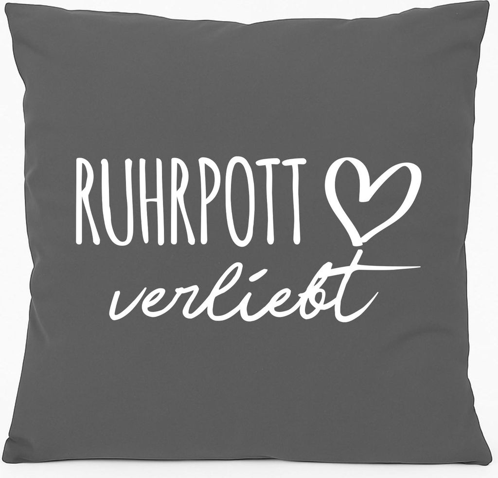 Huuraa Kissen Ruhrpott verliebt 40x40cm mit Füllung Steel Grey Baumwolle Dekokissen Geschenkidee
