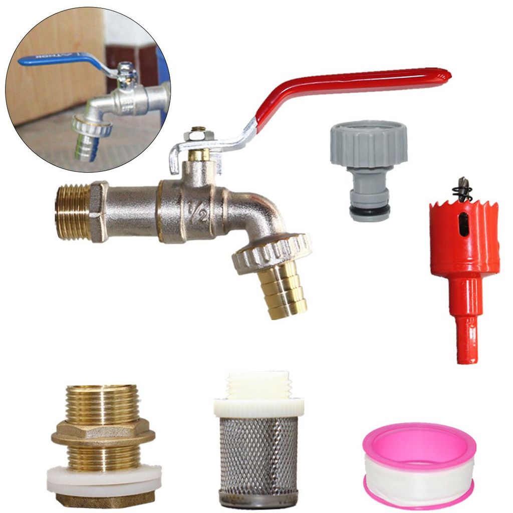 1/2" Kunststoff-Wassertank Adapter mit Filter – Messing-Basis & Kunststoff-Bodenventil, für Wasserhahnanschluss