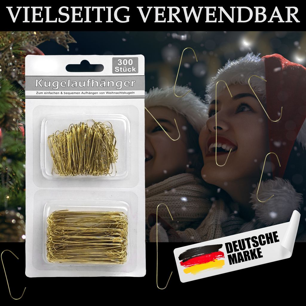 300 Aufhängehaken für Weihnachtskugeln Aufhänger Schnellaufhänger Haken Gold