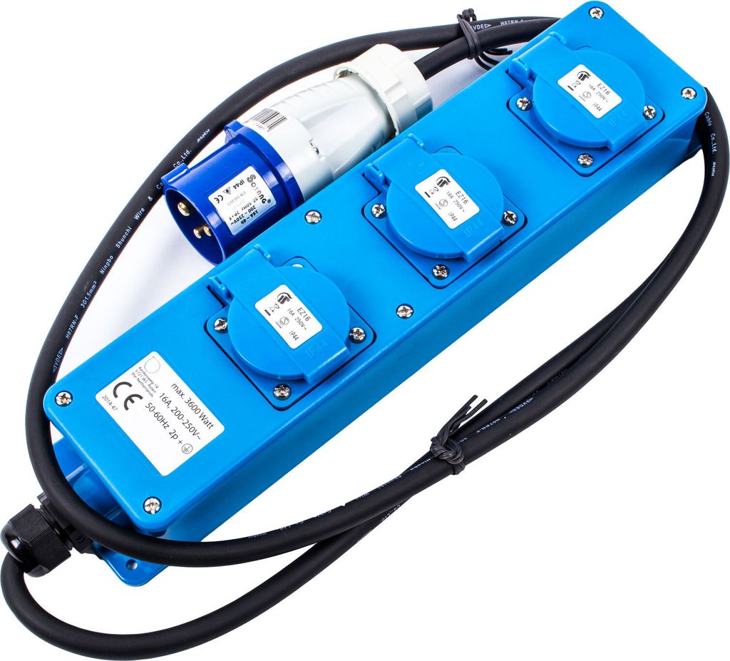 Soyang CEE Neopren Mehrfachstecker 16 A 3600 Watt 200-250 V 1,5 Meter