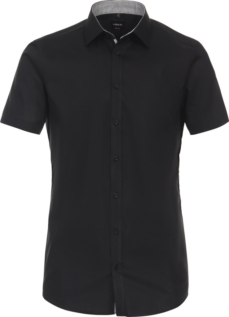VENTI Herren Businesshemd Kurzarm Kent Body-Fit Schwarz 40