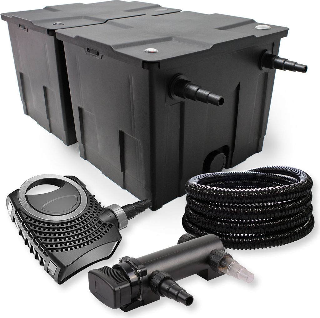 SunSun Komplettset: CBF-350B Teichfilter bis 60000 L Teichfilteranlage als Durchlauffilter, CTF-8000 SuperECO Teichpumpe 8000l/h 70W, CUV-318 Teich...