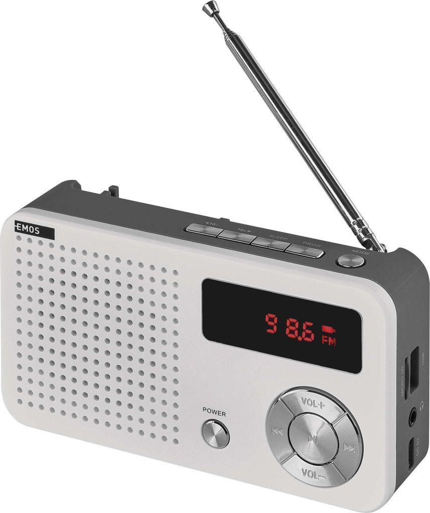 EMOS Tragbares Digitales FM-Radio und MP3-Player mit Akku, USB-Port, Micro-SD Karte-Slot und Kopfhörer-Anschluss, FM 88–108 MHz, E0086