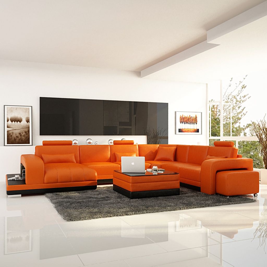 Ledersofa Couch Wohnlandschaft Ecksofa Eck Garnitur Design Modern Sofa F3017