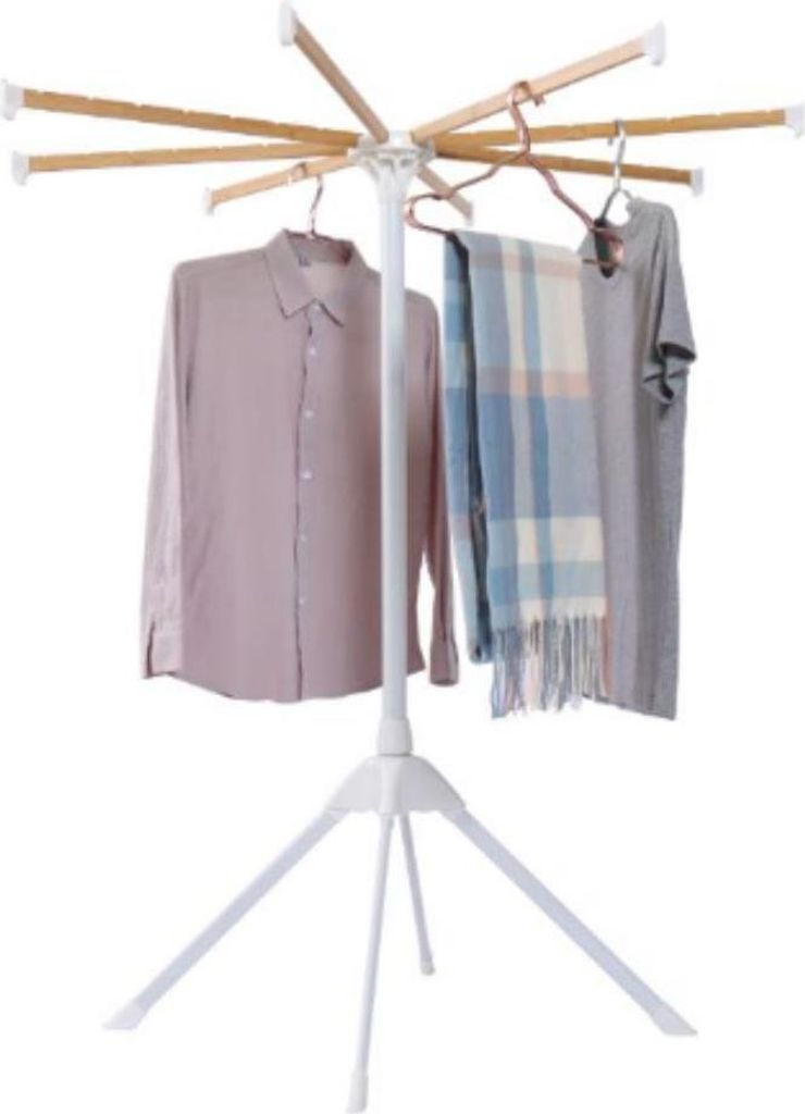 COSTWAY Wäscheständer mit 8 Bambus-Wäschestangen, für 40 Kleiderbügel, 4 stabile Stützbeine, für Innen- & Außenbereich, Wohnungen & Räume