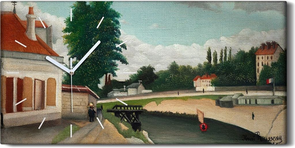 Wanduhr Uhr Wandbild Leinwand Quarz 60x30 Malerei Stadt Bäume Gebäude Kunst - weiße Hände