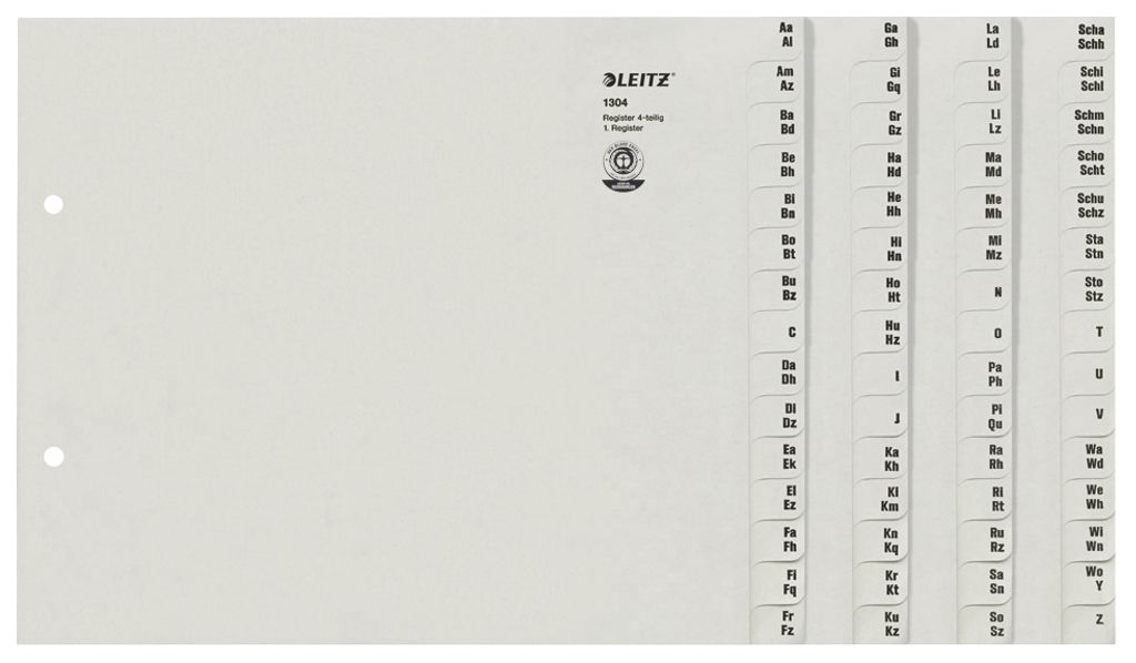 LEITZ Tauenpapier Register A-Z für 4 Ordner grau 60-teilig Produktbild 