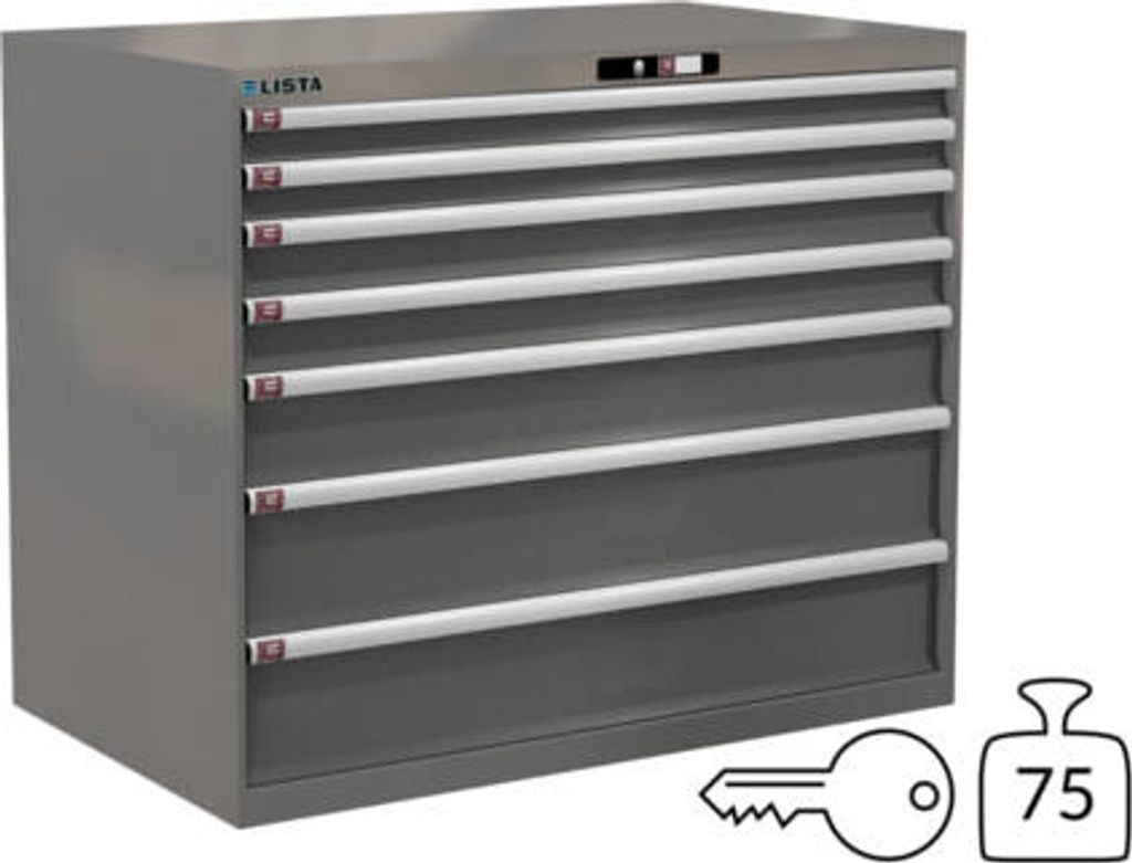 Lista Schubladenschrank - 78.826.050 - 1.000x1.193x725 mm (HxBxT) - 7 Schubladen - 75 kg - Key Lock - grau metallic (NCS S 6502-B)