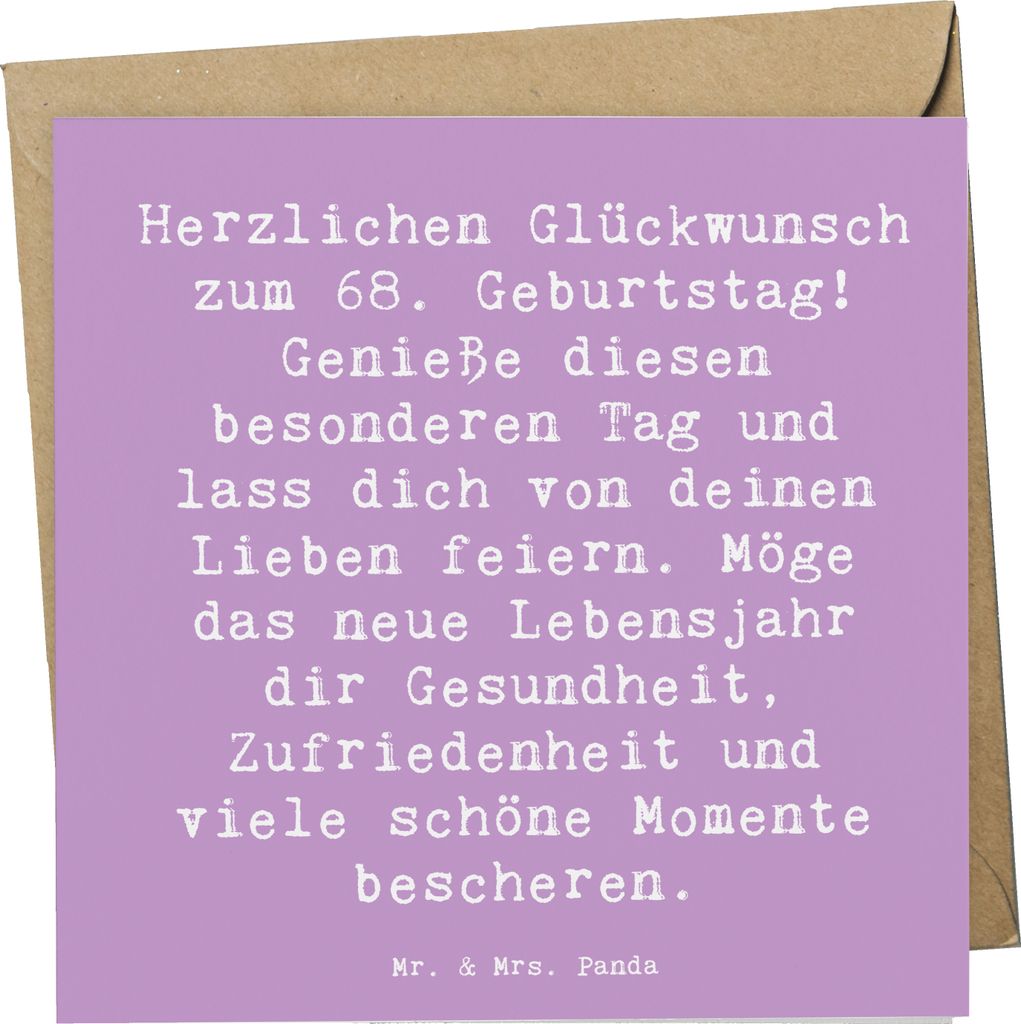 Mr. & Mrs. Panda Grußkarte Spruch 68. Geburtstag Freude - Lavendeltraum - Geschenk, Feier, Alter, liebevolle Geschenke, anlasskarte, doppelkarte, ...