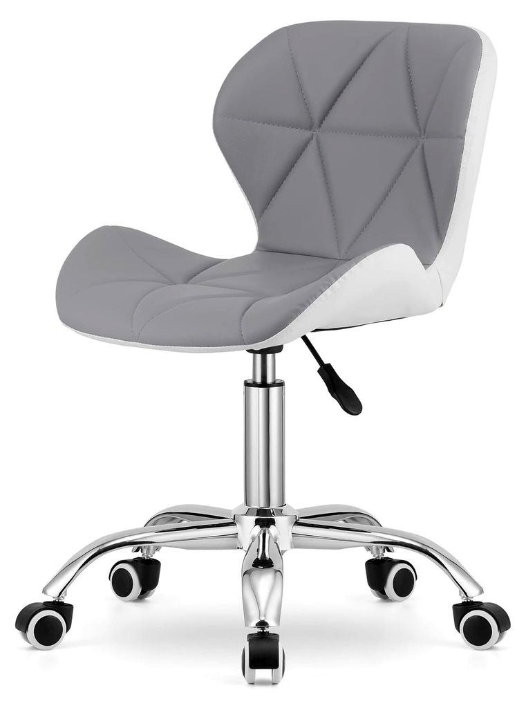 Drehstuhl Bürostuhl Schreibtischstuhl Polster aus Kunstleder hellgrau und Weiß | höhenverstellbar mit ergonomischer Sitzfläche