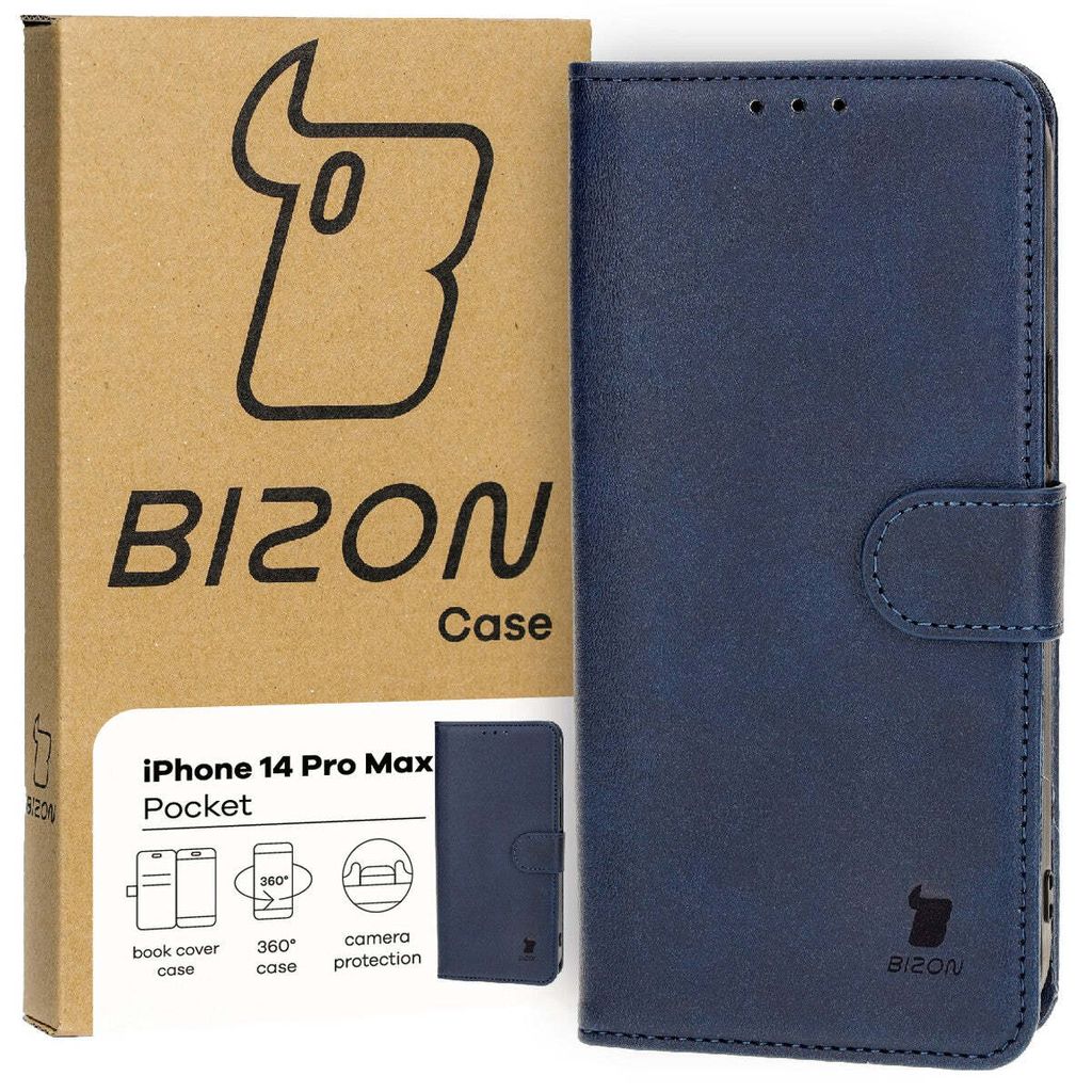 Bizon Case Pocket Flip Case für iPhone 14 Pro Max, Marineblau