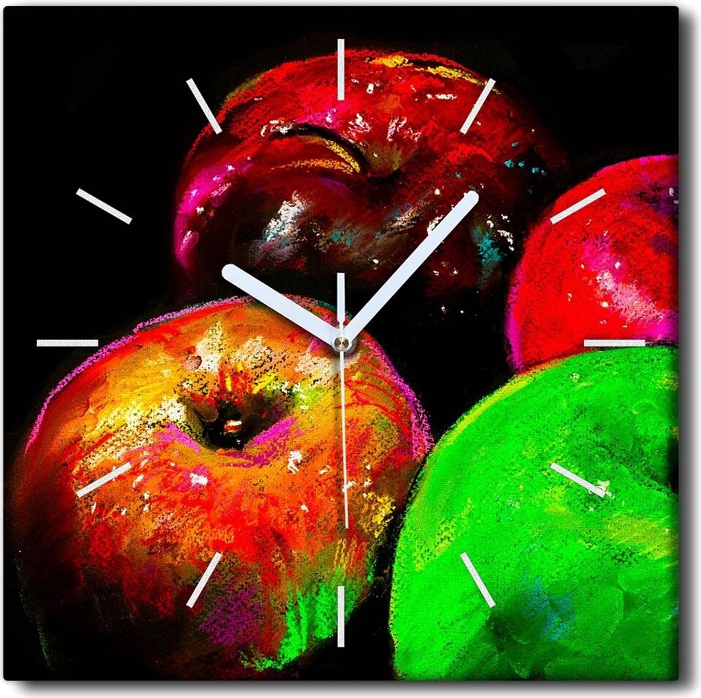 Coloray Uhr auf Leinwand 30x30 cm Wand Uhr Dekoration Wohnzimmer Segeltuch weiße Zeiger -Äpfel Fruchtkunst