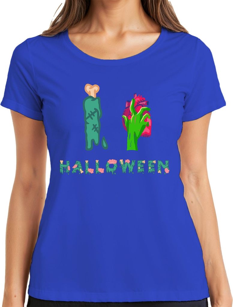 HALLOWEEN Zombie Hand Herz Knochen Blutig Horror Grusel Spuk Damen T-Shirt, Blau, 3XL