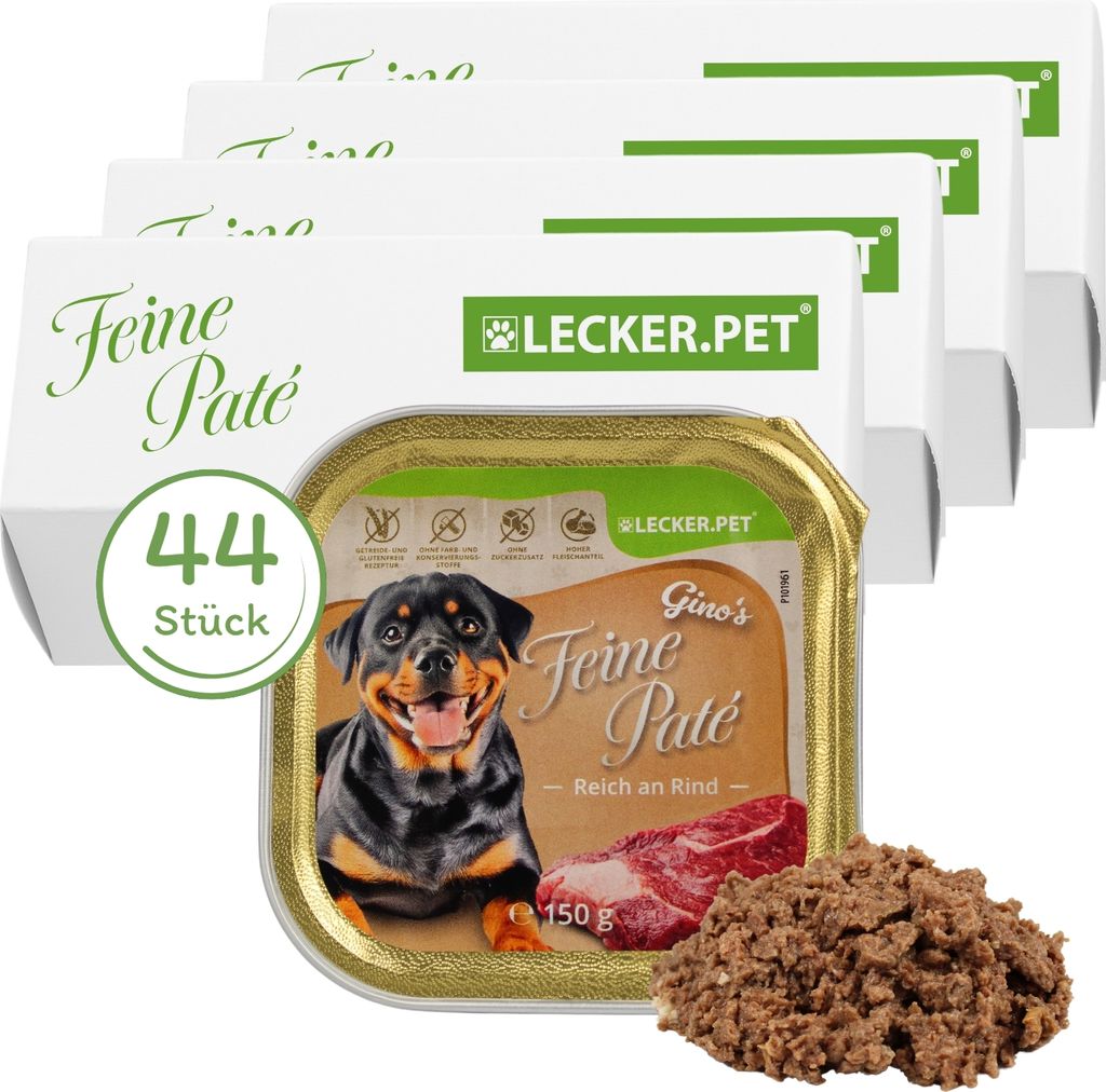 44 x 150 g Lecker.Pet Gino's Feine Paté Reich an Rind Hundefutter Nassfutter Vollnahrung