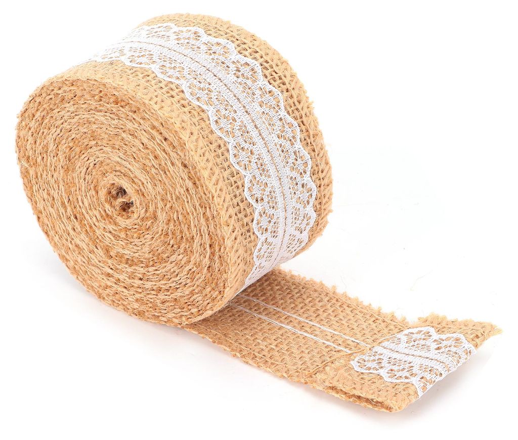 Juteband mit weißer Spitze, Naturjuterolle, 5 Yards (ca. 4,5 m), 5 cm gezackte Spitze, für DIY-Dekorationen, Geschenkverpackungen