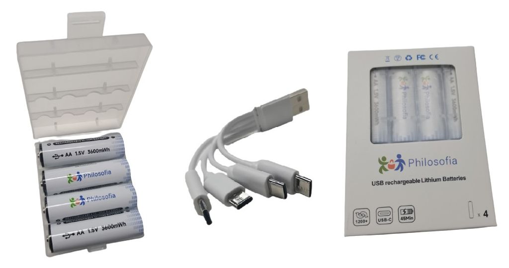 8X USB-AA Li-Ionen Akkus 3600mWh 1.5V inkl. 4er Typ-C Kabel Schnellladung in nur 45 Min. + Premium Akkuboxen in Originalverpackung 8 Stück