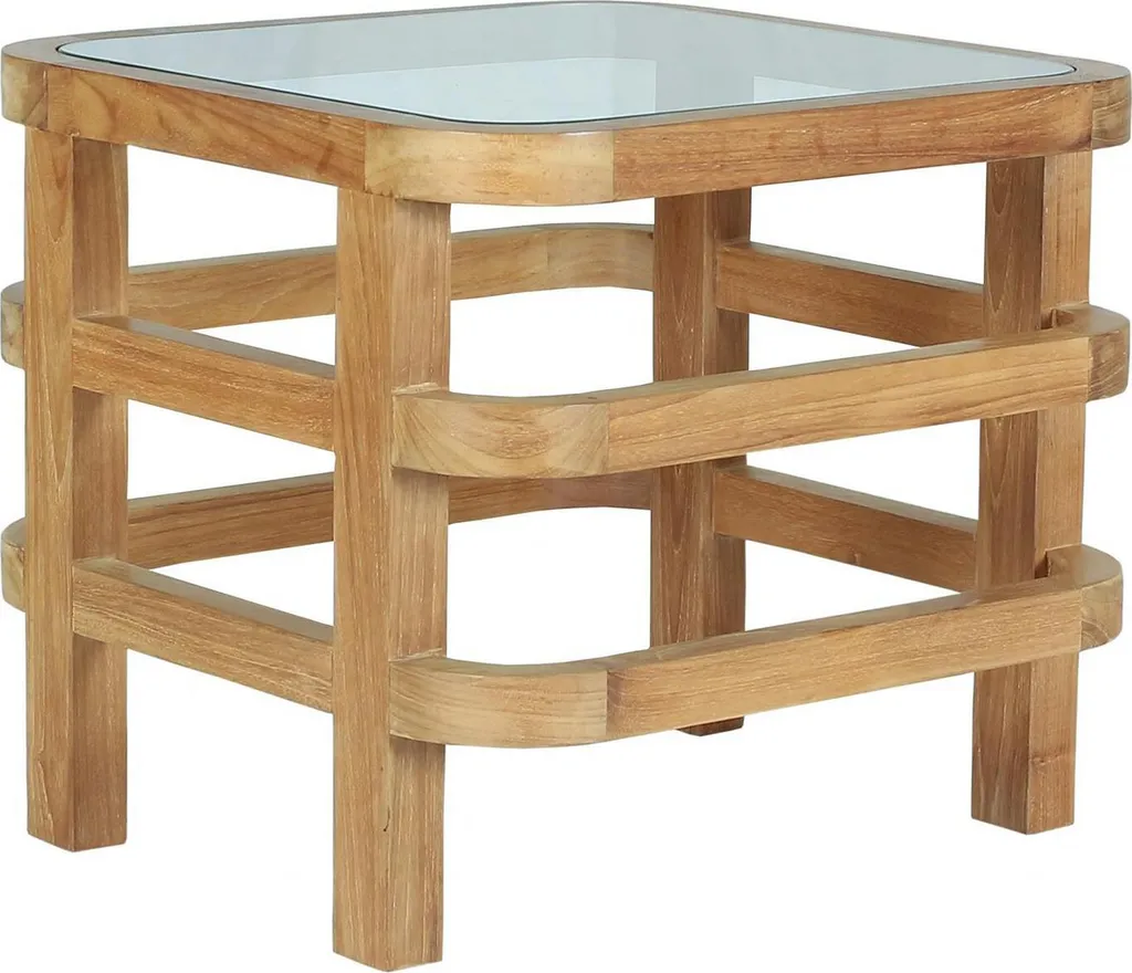 Table d'appoint Pusiano robuste en teck massif pour un salon ordonné