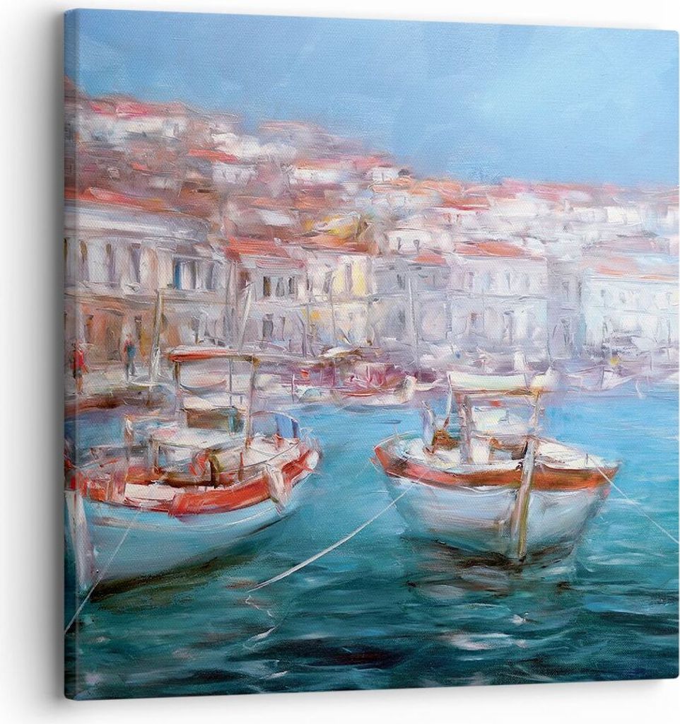 Bild auf Leinwand - Leinwandbild - Einteilig - Öl Boote Griechenland - 30x30cm - Wand Bild - Wanddeko - Wandbilder - Leinwanddruck - Bilder - Wand...