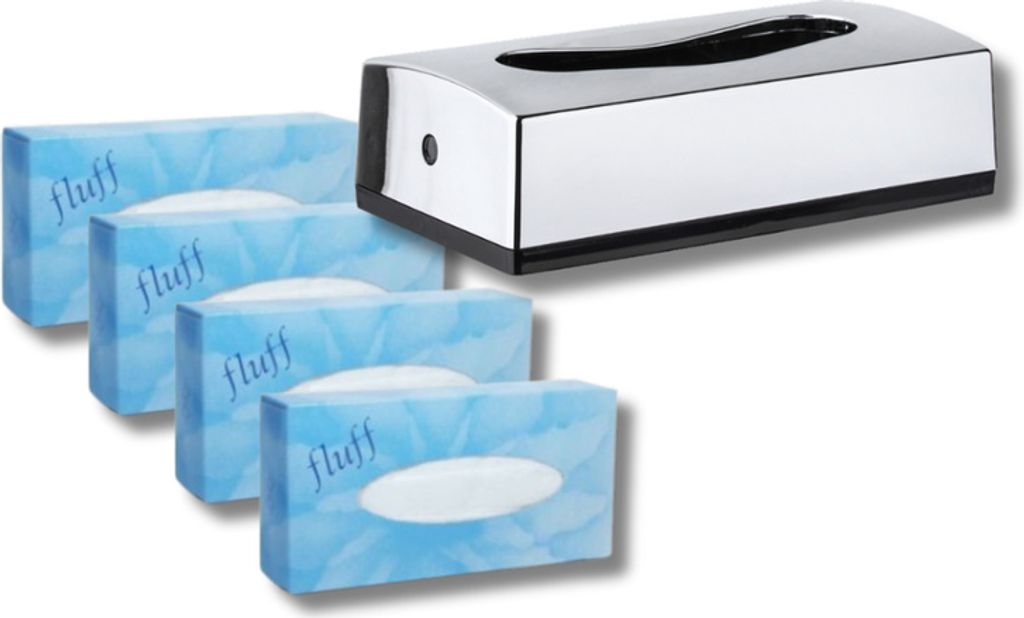 Set - Kosmetiktuchspender Milleusi MP508 Chrom + 4x Packung Fluff Kosmetiktücher