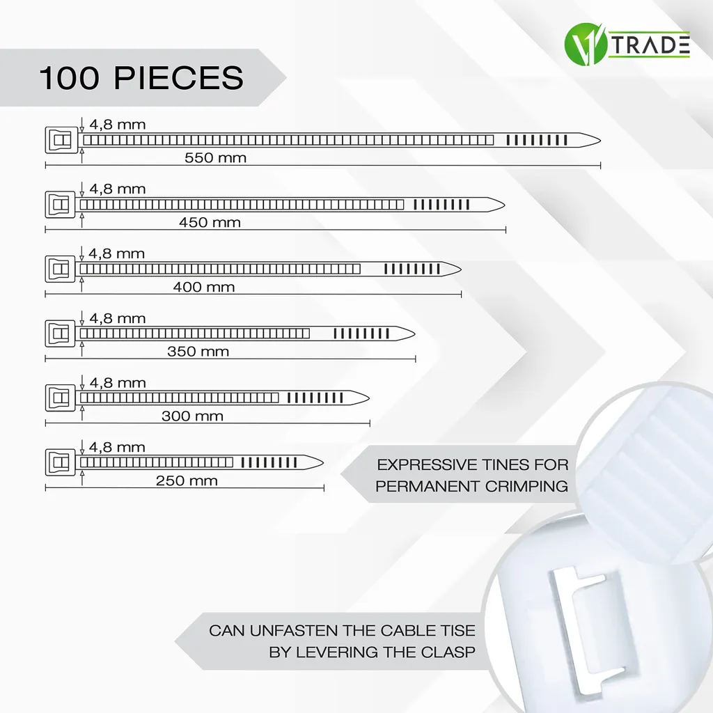 Set di 100 fascette V1 Trade (4,8 x 350 mm, bianco) - 2