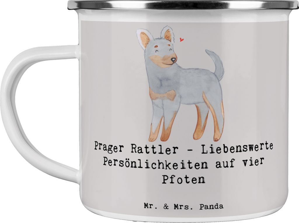 Mr. & Mrs. Panda Tasse Emaille Prager Rattler - Grau Pastell - Geschenk, herzliche Beziehung, Lachen und Sonne, Pott, Hunderasse, Outdoor Becher, H...