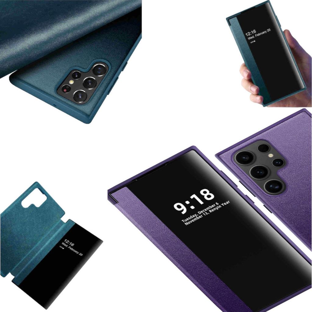 Für Samsung Galaxy S24 Ultra View Spiegel Handy Smart Cover Wake UP Funktion Case Lila