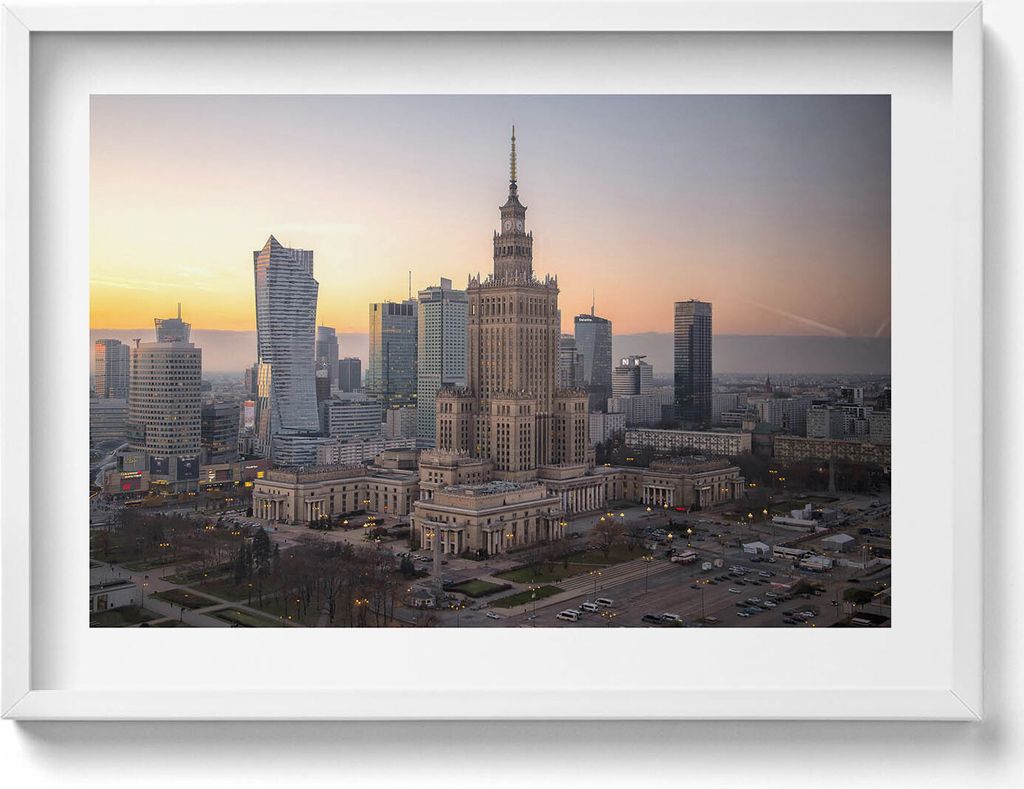 Palast der Kultur und Wissenschaft Warschau– Wandbild mit Rahmen – Gerahmtes Bild – Wanddekoration – 70x50 cm – Schwarz Rahmen