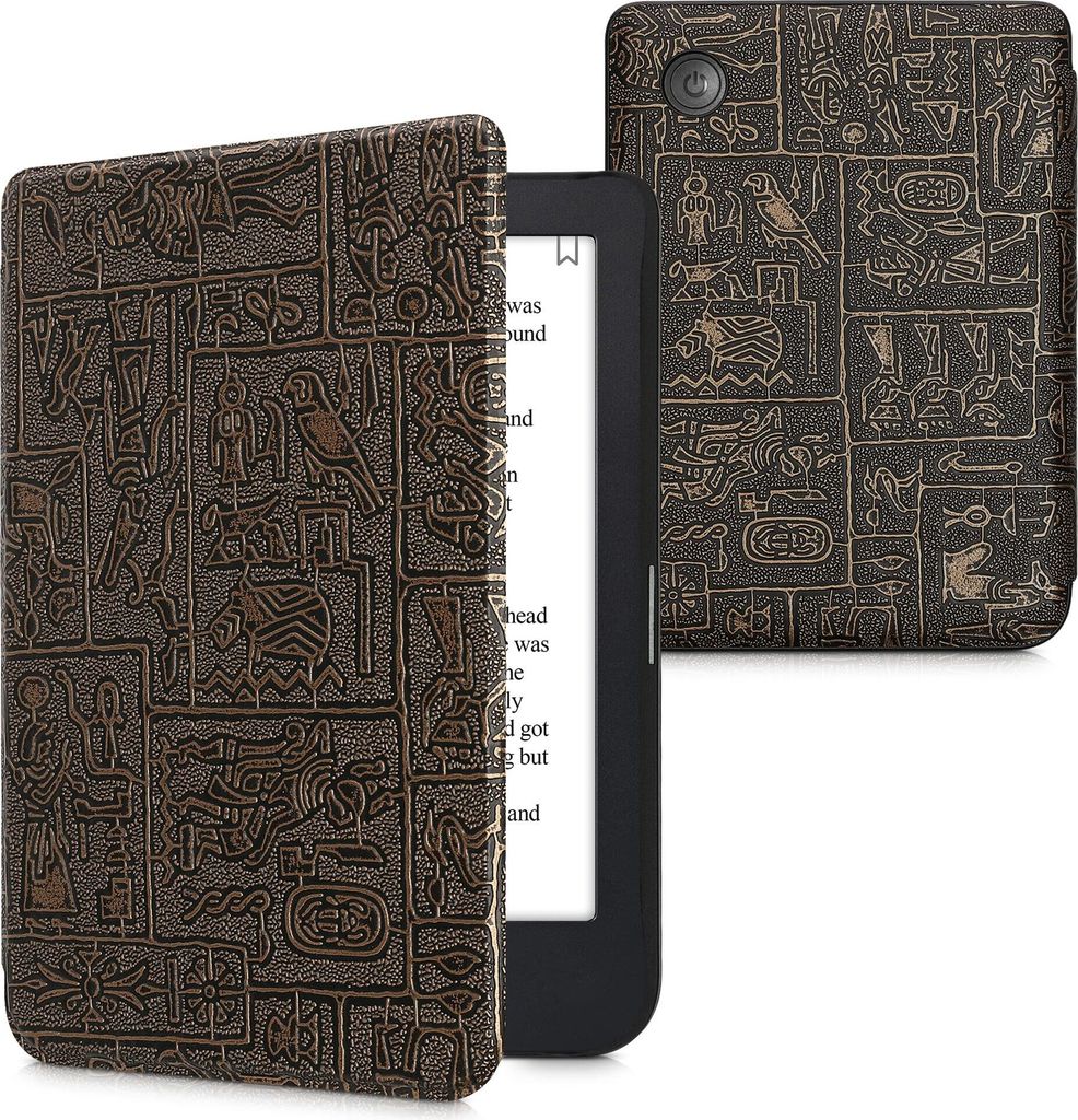 kwmobile Schutzhülle für Kobo Clara 2E / Tolino Shine 4 Hülle - eReader Flip Case mit Auto Sleep Funktion - Ägyptische Hieroglyphen mit Gold Sc...